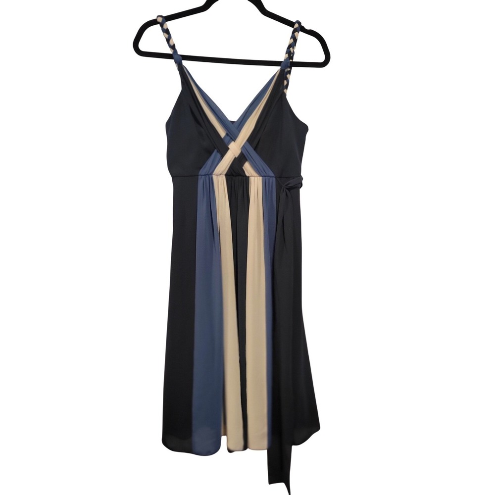 Max & Cleo 4 Blue White‎ Criss Cross Babydoll Cami Dress Chiffon Summer Wedding